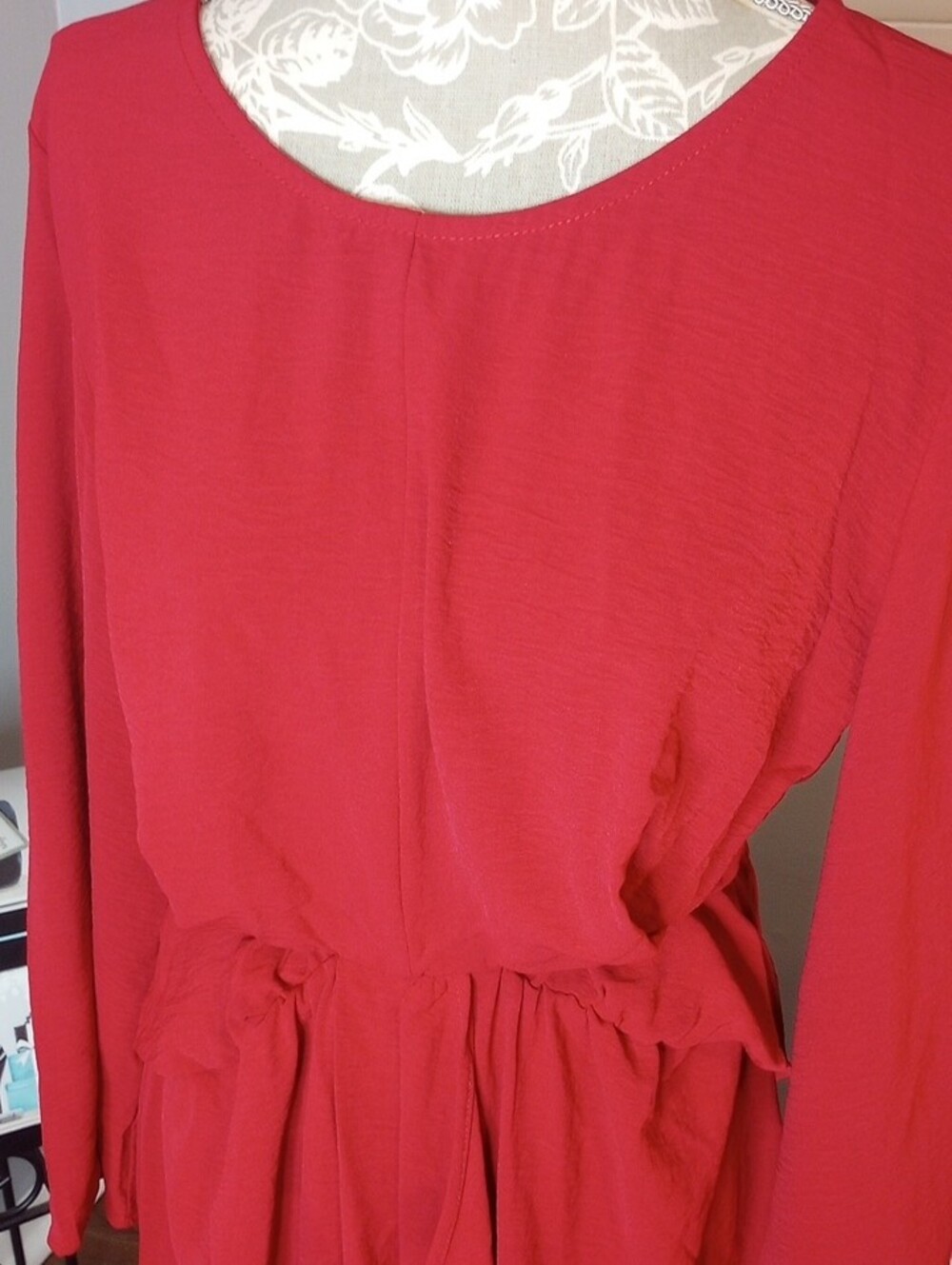 2 For $10 Red Long Sleeve Waist-Detail Wrap Dress - Picture 9 of 10